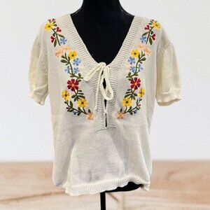 Cream Embroidered Knit Top – Boho & Sweet 🌼